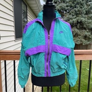 Vintage Nike Jacket Women’s Sz Small Teal Purple Windbreaker Full Zip Retro 90s